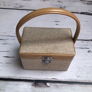 buckle mini purse with linen and faux leather